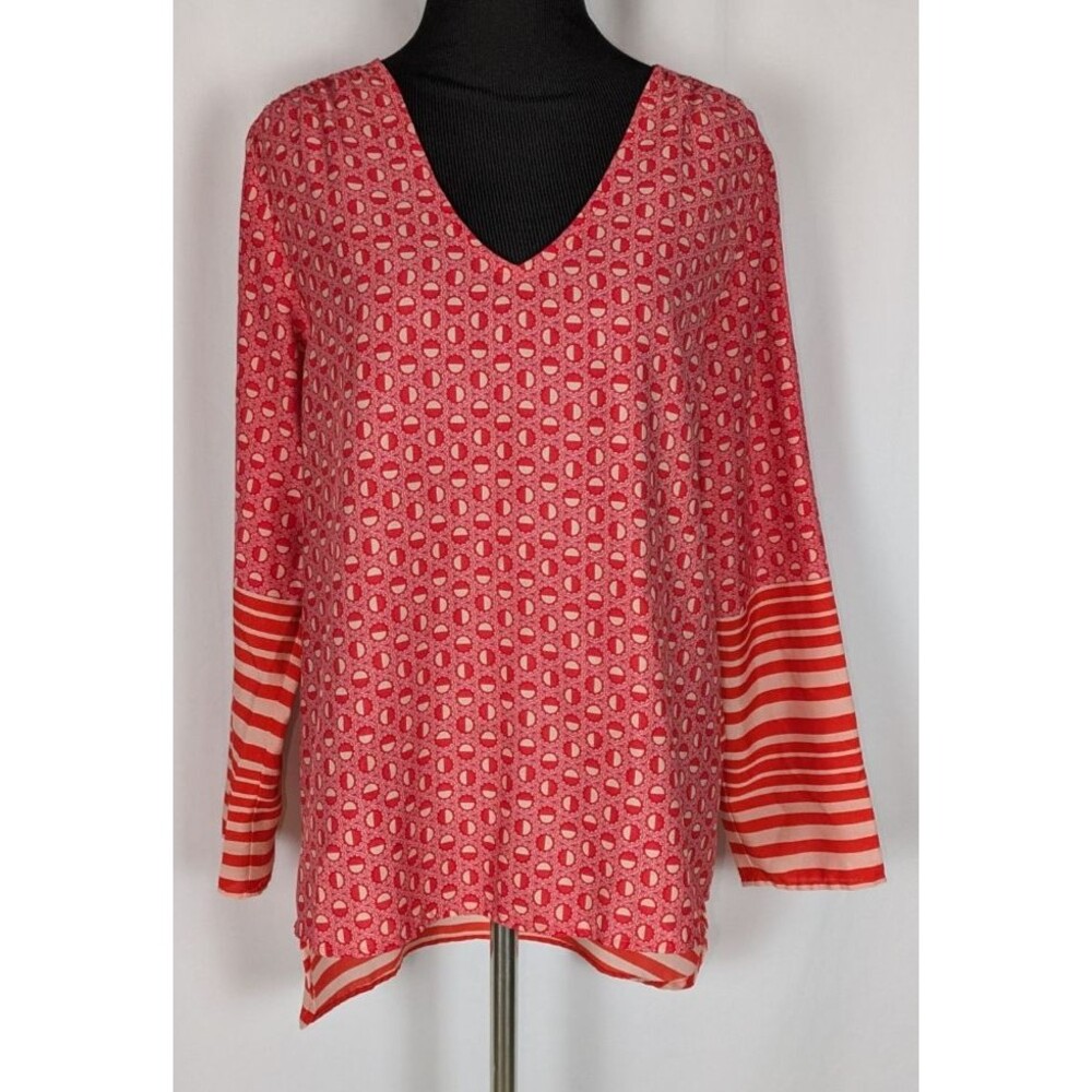 Collective Concepts Blouse S Women's Red Mixed Media Vneck Long Sleeve Pullover